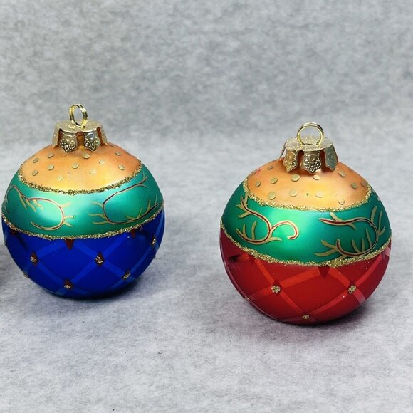 Ornament Place Card Holders Hand‎ Painted Glass with Glitter Set Of 4 Christmas - Picture 5 of 12